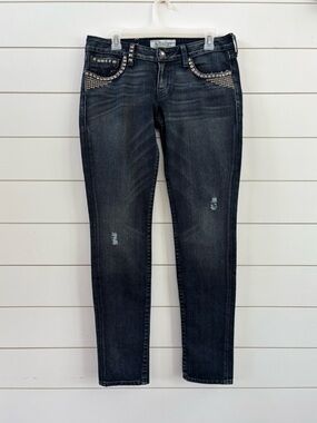 PRVCY Dark Blue Skinny Jeans with Studded Pocket Trim